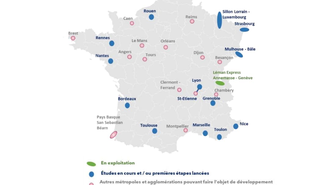 La carte des projets de Services express métropolitains