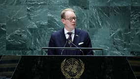 Le ministre suédois des Affaires étrangères, Tobias Billstrom, s'adresse à la 78e Assemblée générale des Nations unies au siège de l'ONU à New York, le 22 septembre 2023.