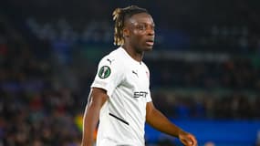 Jérémy Doku lors de Leicester-Rennes en C4, le 10 mars 2022