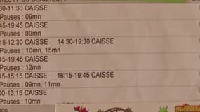 Emploi du temps d'une caissière.