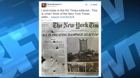 Le journaliste Erick Erickson a tiré sur un exemplaire du "New York Times" pour manifester son désaccord avec son édito anti-armes.