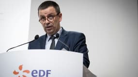 Le PDG d'EDF Luc Rémont présente les résultats de son groupe, le 17 février 2023 à Paris