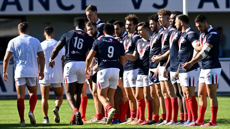 L'équipe de France de rugby à XIII face à l'Angleterre.