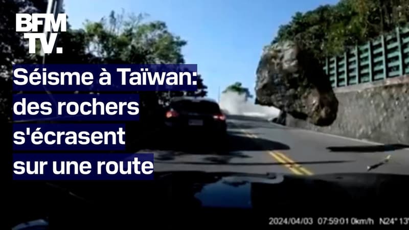 Séisme à Taïwan: des rochers s'écrasent sur une route et percutent une voiture