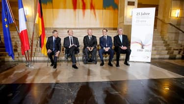 Le gouverneur de la Banque de France Christian Noyer, le ministre des Finances français Pierre Moscovici et son homologue allemand Wolfgang Schäuble, le président de la Bundesbank Jens Weidmann et le secrétaire d'Etat parlementaire au ministère de l'Econo