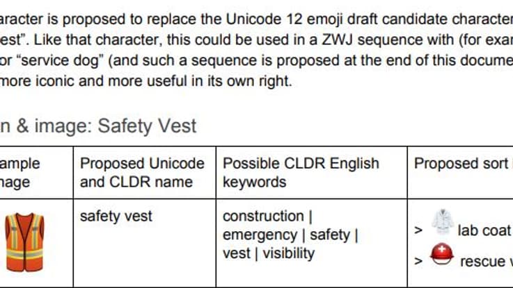 La proposition d'emoji "gilet de sécurité". 