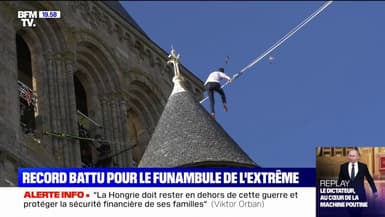 Le funambule Nathan Paulin a battu un record de highline au Mont-Saint-Michel