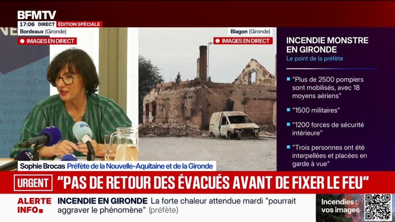 Incendie en Gironde: "J'incite les touristes à ne pas venir tant que le feu n'est pas fixé", rappelle la préfète