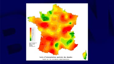 La carte de l'activité des diarrhées aiguës en France sur la semaine du 9 au 15 décembre