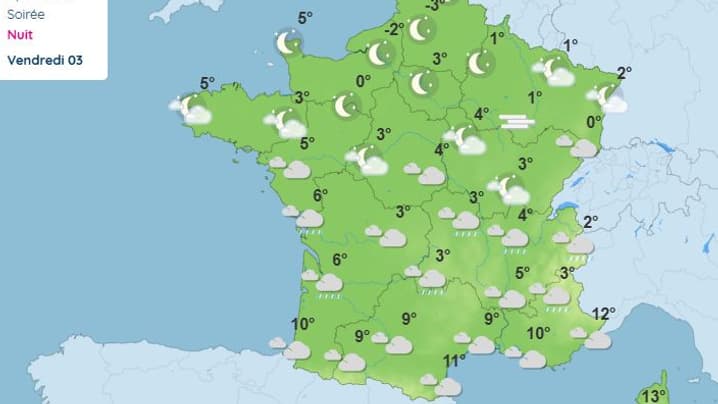 La météo en France hexagonale dans la nuit du 2 au 3 janvier 2025. La météo en France hexagonale dans la nuit du 2 au 3 janvier 2025.