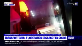 Opération escargot sur l'A1: Christophe Caron, transporteur routier, participe à la manifestation