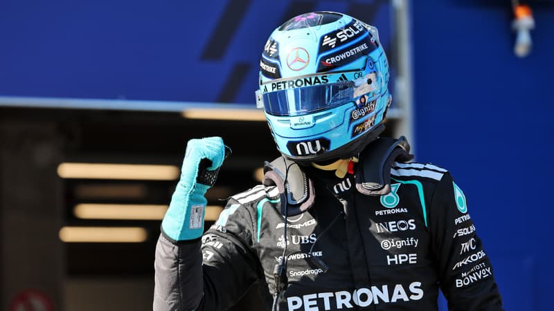 George Russell Mercedes en train de celebrer sa pole position sur le GP d Autriche le 27 juin 2026 2311112