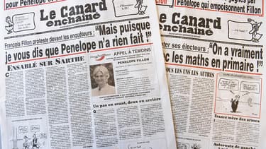 Les unes du Canard Enchaîné sur l'affaire Penelope Fillon, les 25 janvier et 1er février.