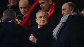 Le président du Real Madrid Florentino Perez dans les tribunes du stade Santiago-Bernabeu, 8 février 2025