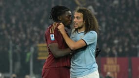 Manu Koné et Mattéo Guendouzi s'écharpent lors du derby entre l'AS Rome et la Lazio (2-0, Serie A), le 5 janvier 2025