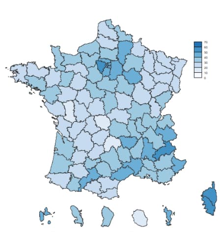 Répartition des tests effectués en France entre le 28 décembre et le 3 janvier 2021, selon la Drees.
