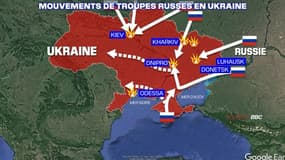 La carte de l'Ukraine et des mouvements des troupes russes ce jeudi.