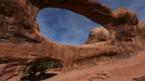 L'arche du "Double O", dans le parc national américain des Arches, près de Moab (Utah), le 22 avril 2018