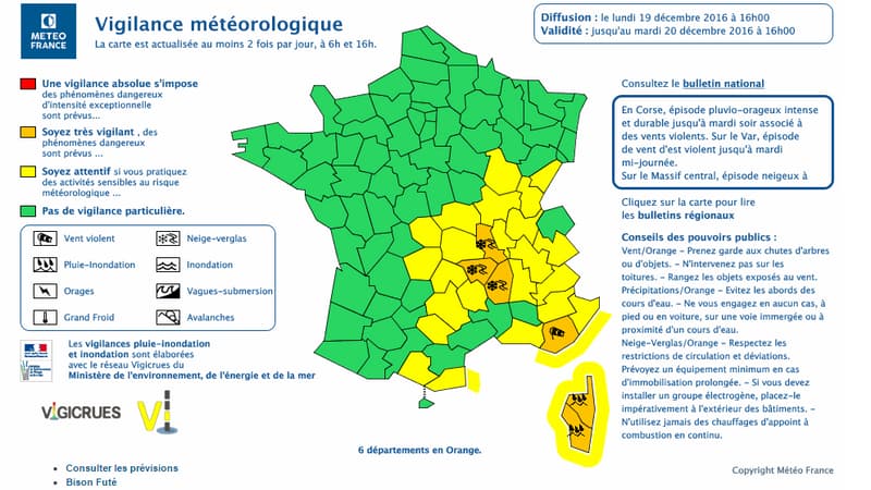 Météo France a placé six départements en alerte orange. 