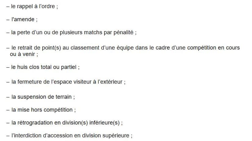 Les sanctions possibles contre les clubs en cas de débordements des supporters