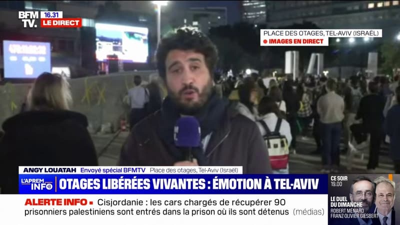 Applaudissements et soulagement sur la place des otages à Tel-Aviv après la libération de trois otages israéliennes en vie