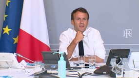 Emmanuel Macron annonçant son plan pour la culture, en visioconférence, le 6 mai 2020.