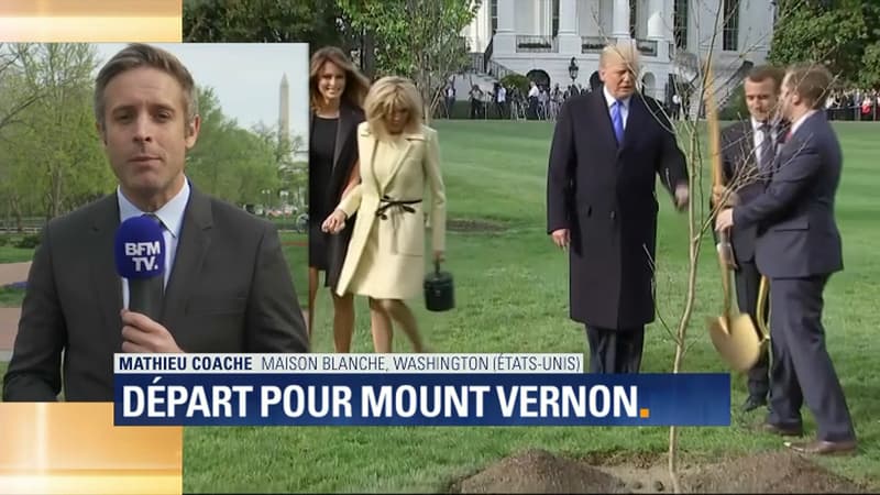Les couples présidentiels français et américain, ce lundi 23 avril à la Maison Blanche