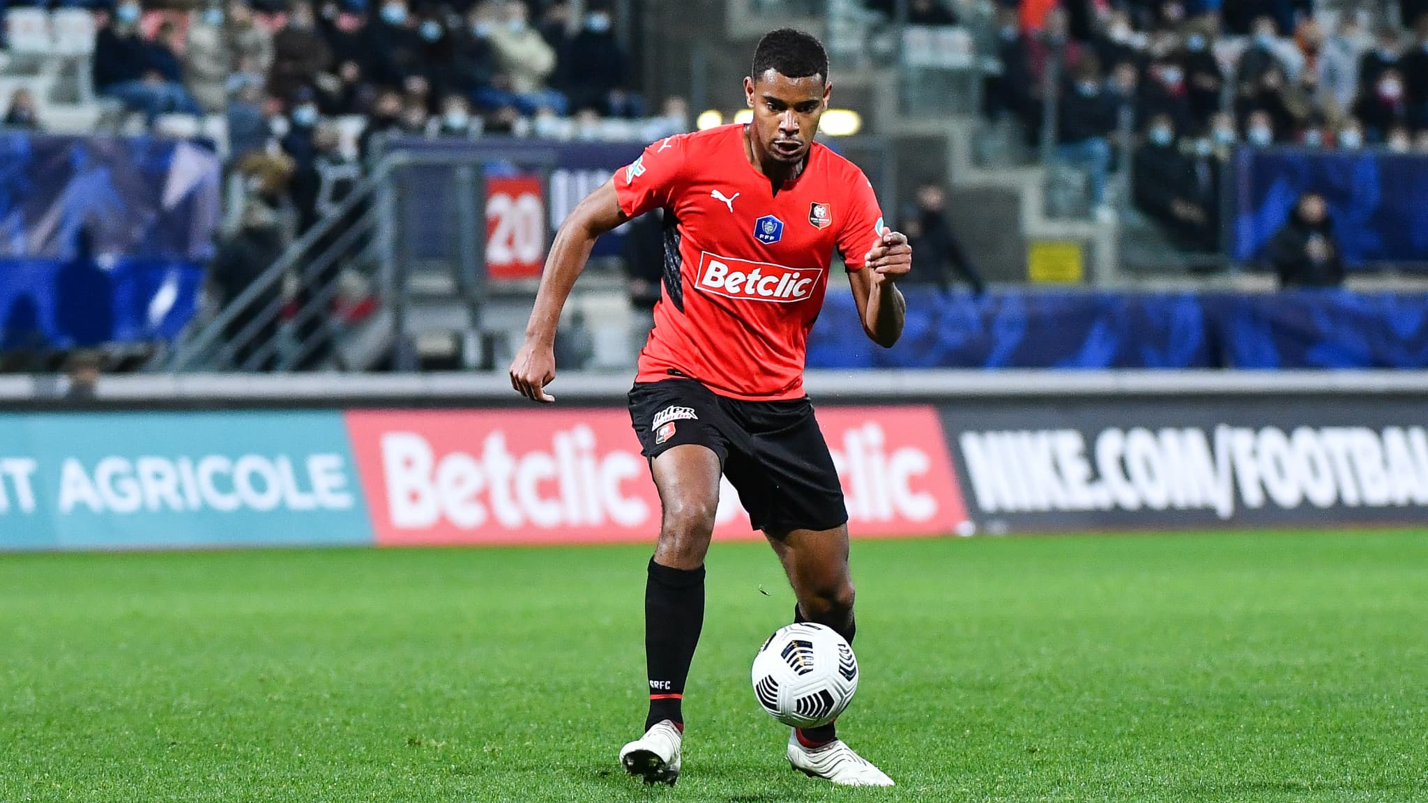 Andy Diouf avec le maillot du Stade Rennais, lors de l'élimination des Bretons en Coupe de France contre Nancy, le 2 janvier 2022.