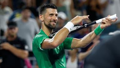 Novak Djokovic lors de sa victoire contre Lorenzi Musetti (6-2, 6-2) au Masters 1000 de Miami, le 25 mars 2025