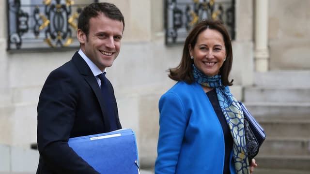 Emmanuel Macron et Ségolène Royal quittant l'Elysée, le 30 mars 2016.