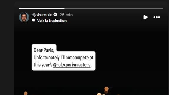 Novak Djokovic annonce son forfait pour le Rolex Paris Masters 2025, le 21 octobre 2025 Novak Djokovic annonce son forfait pour le Rolex Paris Masters 2025, le 21 octobre 2025