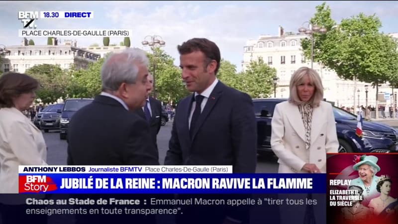 Jubilé d'Elizabeth II: Emmanuel Macron arrive à l'Arc de Triomphe