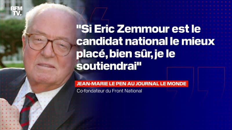 Jean-Marie Le Pen: "Si Zemmour est le candidat national le mieux placé, je le soutiendrai" - 02/10