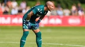 Benjamin Lecomte avec l'AS Monaco, à Salzbourg le 3 juillet 2021
