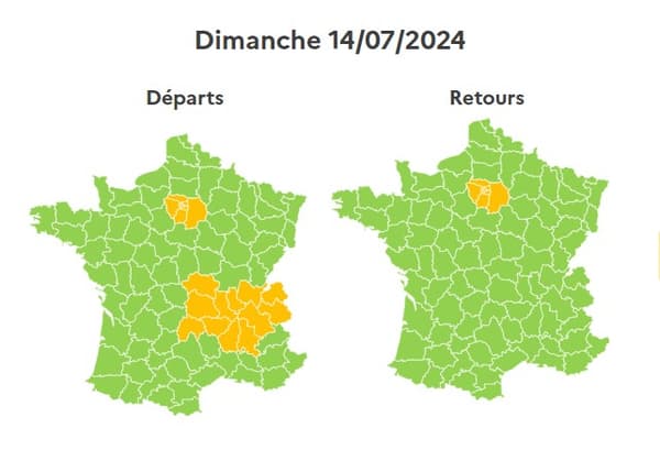 Les prévisions Bison Futé du dimanche 14 juillet 2024