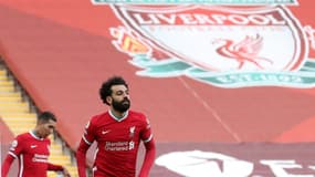 Le milieu de Liverpool, Mohamed Salah, fête un but lors du match de Premier League à domicile contre Aston Villa, le 10 avril 2021