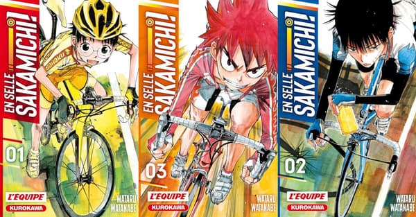 Couvertures des trois premiers tomes de "En Selle Sakamichi !"