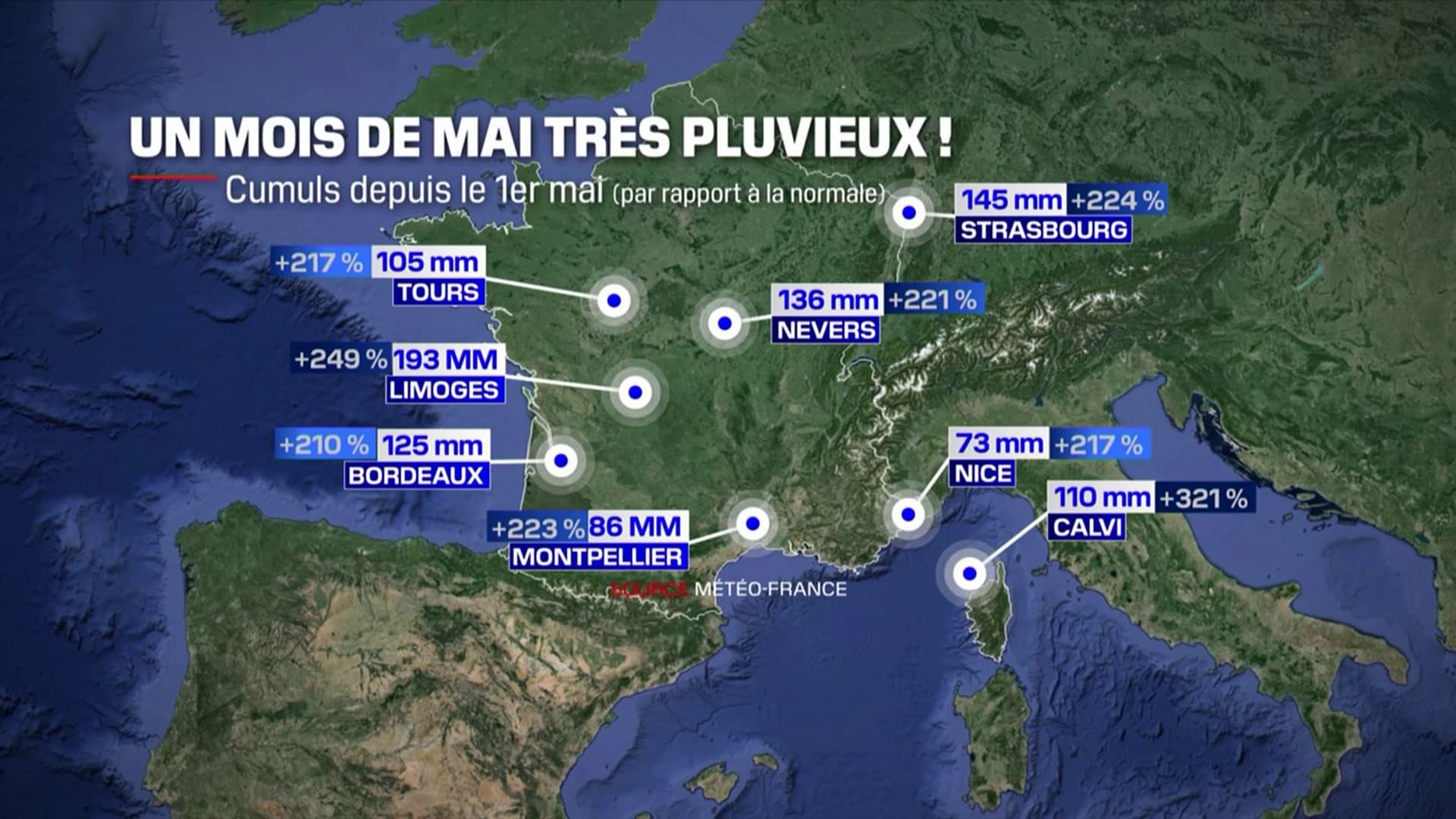 La France a connu des précipitations plus élevées que la normale en mai 2024