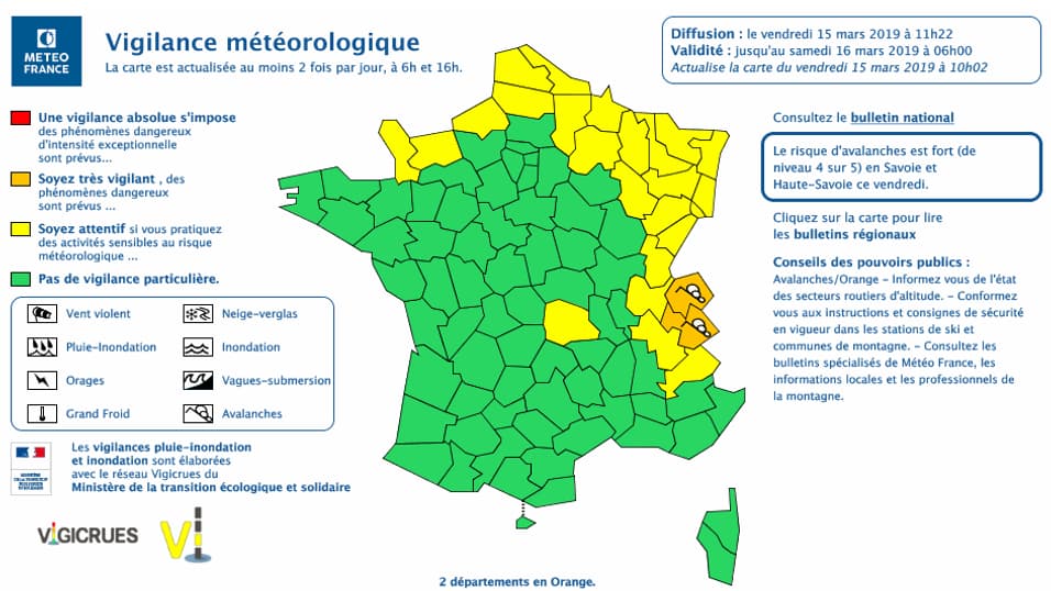 La Haute-Savoie et la Savoie ont été placées en vigilance orange pour risque d'avalanches par Météo-France La Haute-Savoie et la Savoie ont été placées en vigilance orange pour risque d'avalanches par Météo-France