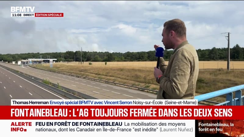 Incendie de Fontainebleau: l'autoroute A6 toujours fermée dans les deux sens