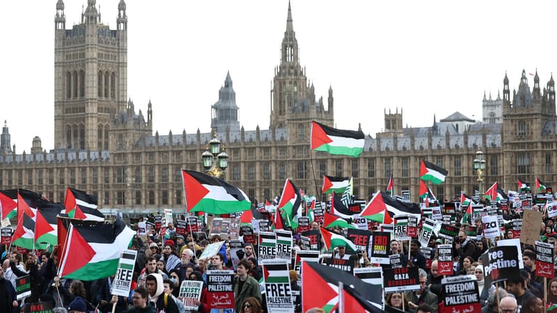 Une manifestation pro-palestinienne à Londres, le 28 octobre 2023.