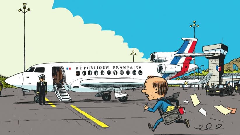 Détail de la couverture de "Comédie Française", la nouvelle BD de Mathieu Sapin sur Emmanuel Macron Détail de la couverture de "Comédie Française", la nouvelle BD de Mathieu Sapin sur Emmanuel Macron