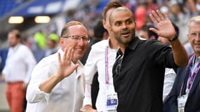 John Textor et Tony Parker lors Lyon-Lorient (3-3, 8e journée de L1), le 8 octobre 2023
