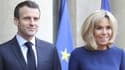Emmanuel et Brigitte Macron sur le perron de l'Elysée, le 19 mars 2018
