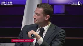 Jordan Bardella (RN) lors de l'audition des représentants politiques devant les patrons le 20 juin 2024 dans le cadre de la campagne des législatives