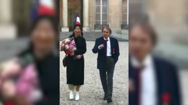 Michel Houellebecq et son épouse à l'Elysée.