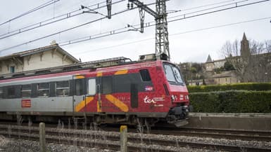 Un train régional TER passe près du village Avignonet-Lauragais, entre Carcassonne et Toulouse, en région Occitanie, le 5 mars 2018