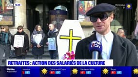 Lyon: les salariés de la culture enterrent symboliquement le système de retraite