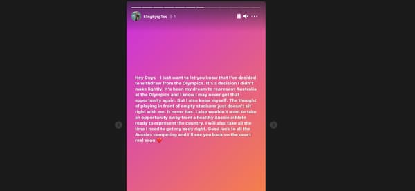 Nick Kyrgios annonce son forfait sur les JO dans une story Instagram