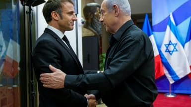 Le Premier ministre israélien Benjamin Netanyahu et Emmanuel Macron avant une réunion à Jérusalem le 24 octobre 2023
